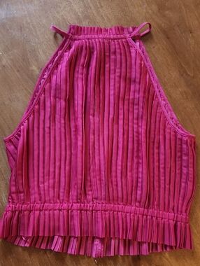 Banana Republic Factory Pleated High Neck Fuschia Blouse